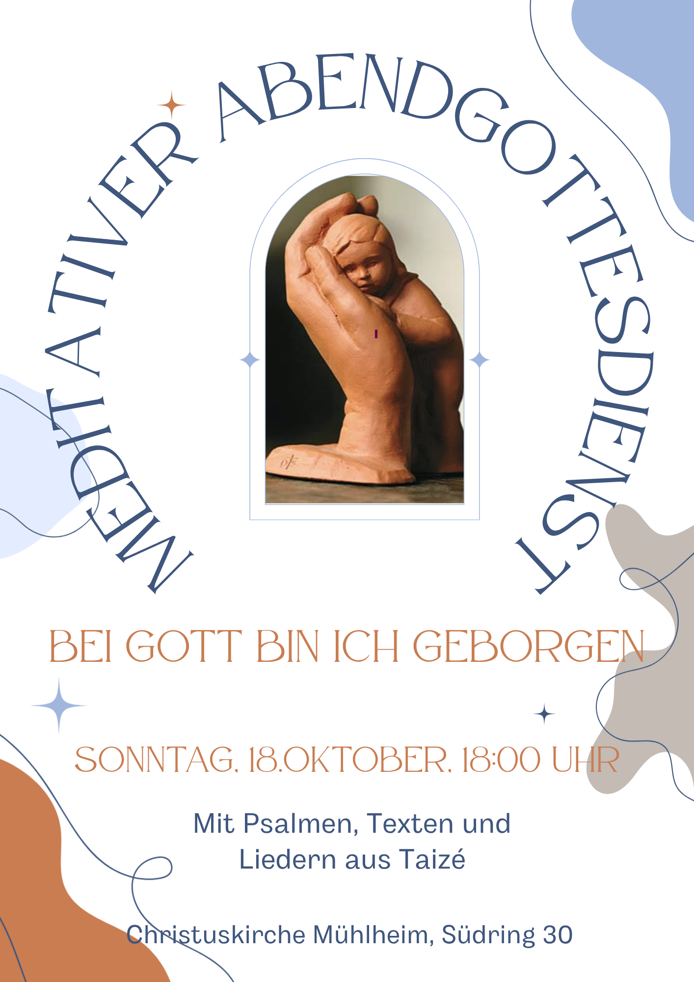Gottesdienst Kirche Veranstaltung Ankündigung Organisch Foto Blau Braun Flyer A4 - 1 Gottesdienst Kirche Veranstaltung Ankündigung Organisch Foto Blau Braun Flyer A4 - 1