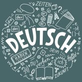 Deutsch. Translation: "German". German language hand drawn doodles and lettering.