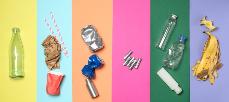 Different garbage on color background