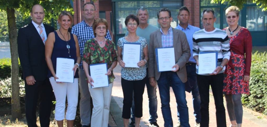 Dienstjubiläum Kemmerer, Debus, Alves, Gärtner, Sauer, Miltenberger, Wengenroth